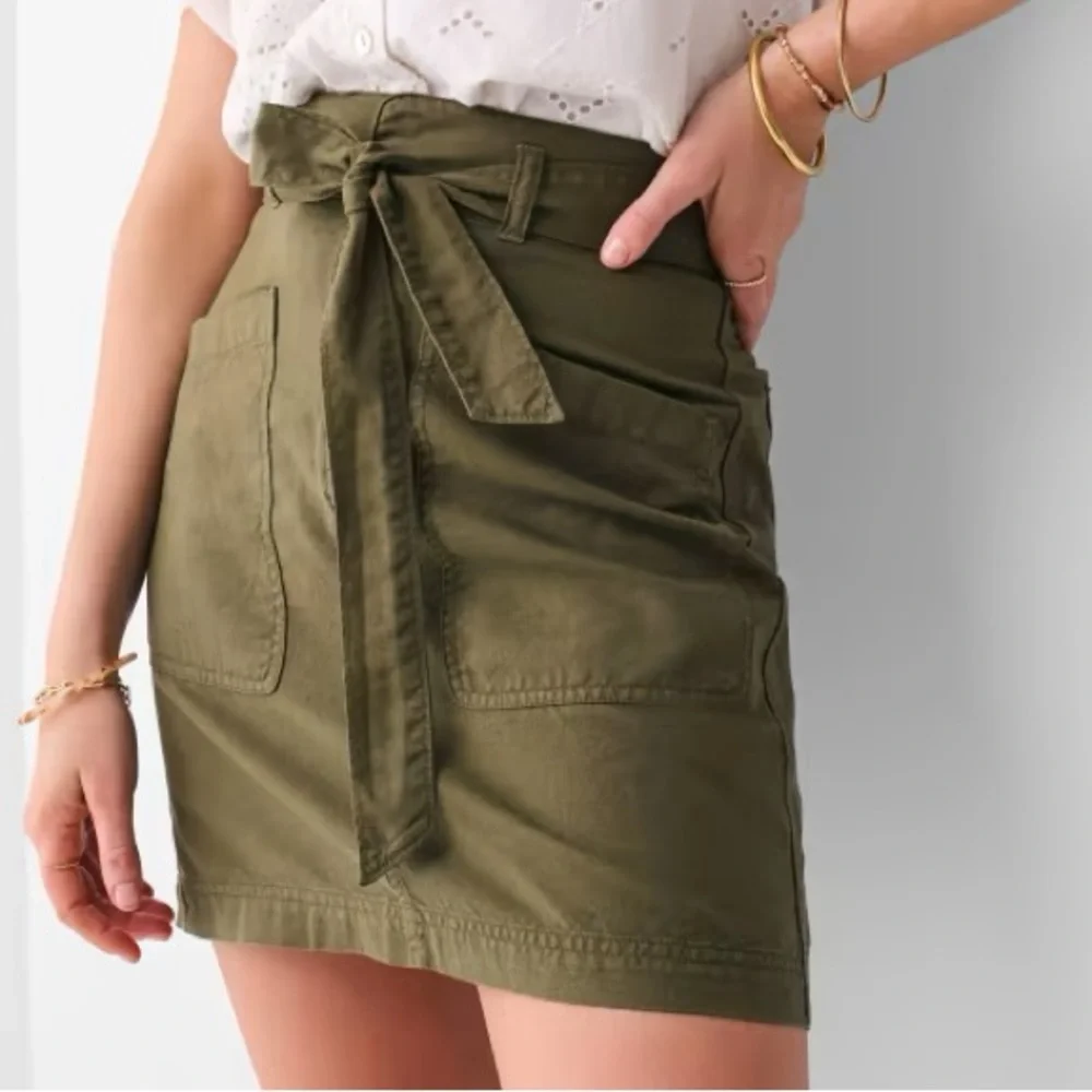 Faherty Brand Military Green Belted Tie Waist Linen / Cotton Palos Verdes Skirt